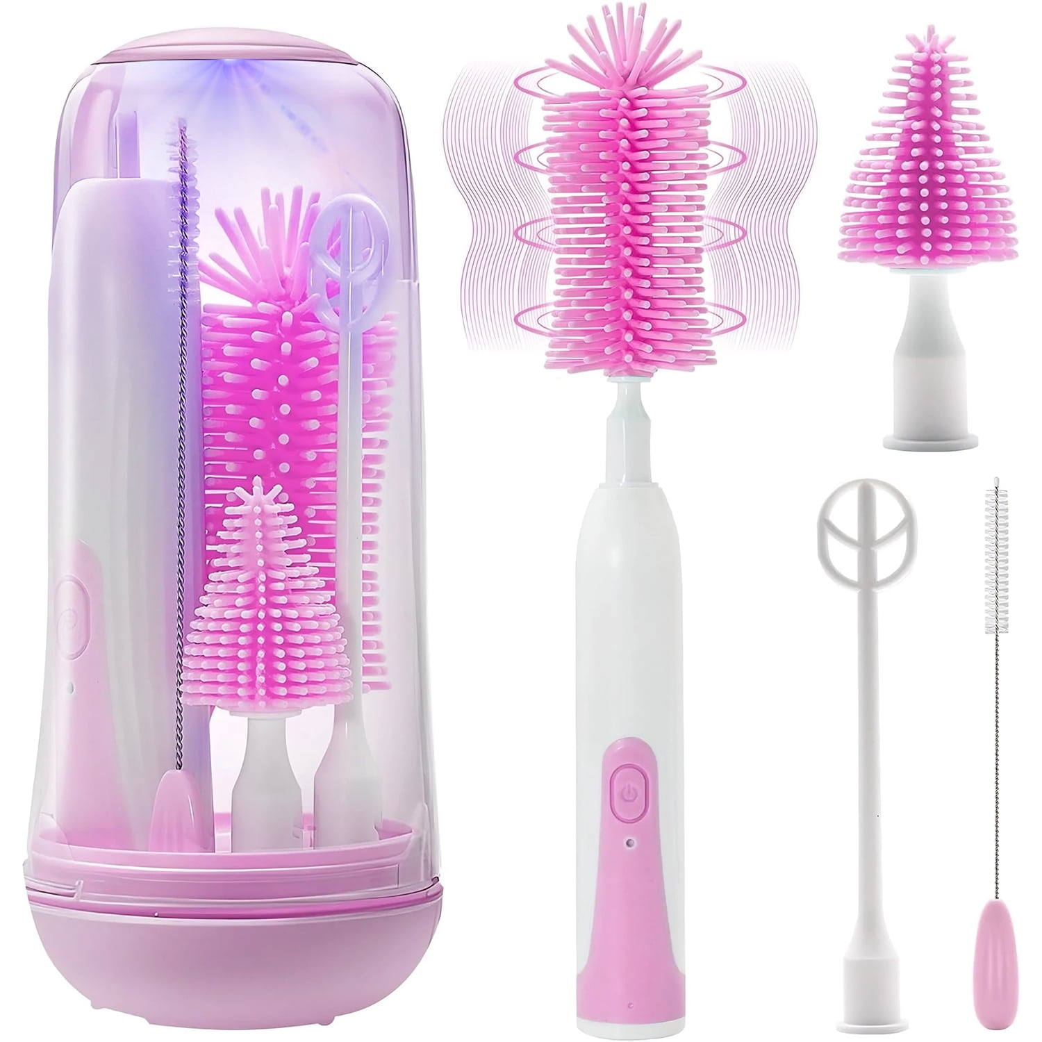 Electric Bottle Brush Cleaner, Rechargable Electric Baby Bottle Brush for Travel, Waterproof Electric Bottle Cleaner Set with Nipple & Straw Brush, Perfect Essentials Gift for Mom After Birth, Purple