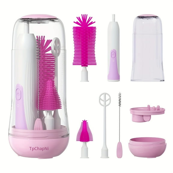 Electric Bottle Brush Cleaner, Travel Baby Bottle Silicone Brush, Rechargable Baby Bottle Cleaner Set (4pcs), Bottle Brush, Nipple Brush, Straw Brush and Mixing Head