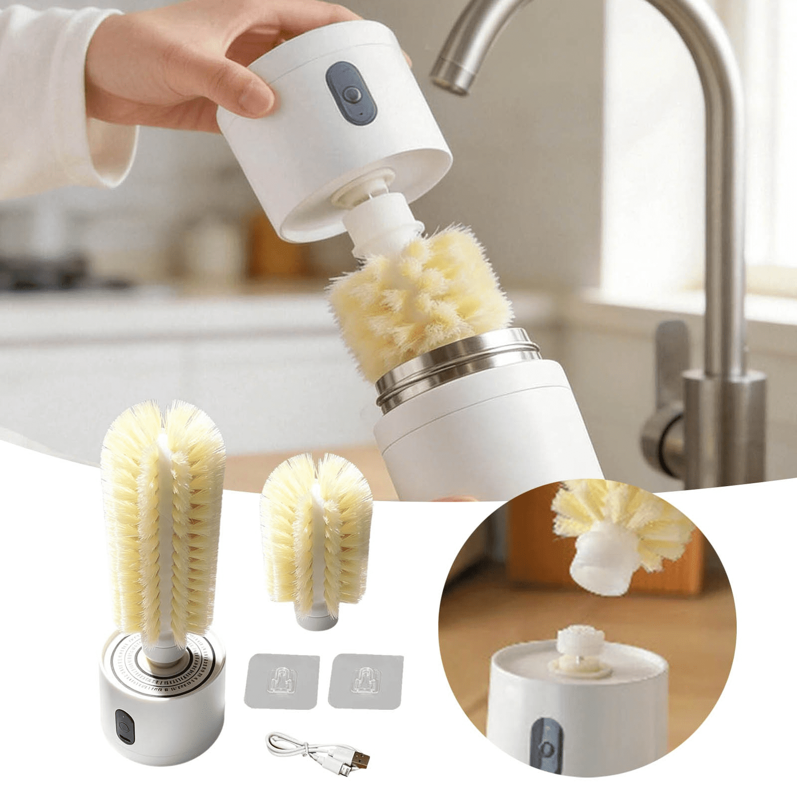 Electric Bottle Brush Cleaner Wall Mount, Automatic Bottle Scrubber for Cleaning, Long and Short Brush Head, Fits for Most Bottles and Cups