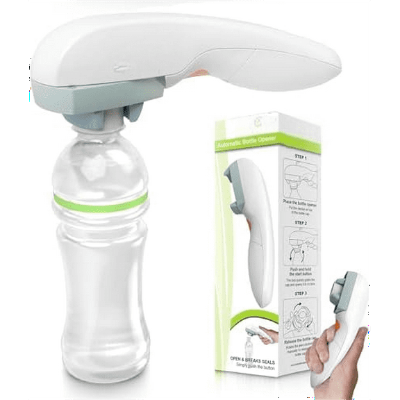 Electric Bottle Opener for Seniors - Automatic Solution for Easy Opening of Water Bottles. Ideal for Weak Hands or Those with Arthritis. Perfect for Soda, Milk, Juice. Battery Powered.