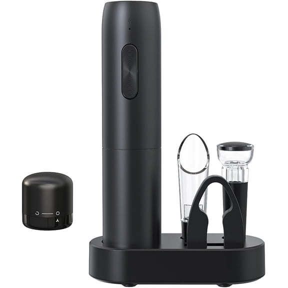 Sulypo Electric Wine Bottle Openers 5in1 with Foil Cutter, Aerator Pourer, Vacuum Stopper 5in1