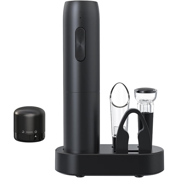 Sulypo Electric Wine Bottle Openers 5in1 with Foil Cutter, Aerator Pourer, Vacuum Stopper 5in1