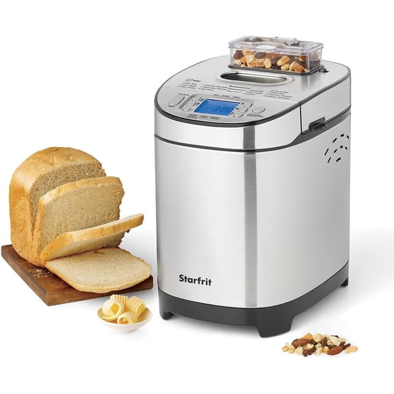 Electric Bread Maker - 2lb Loafs - Non-Stick Removable Pan - Automatic Nut Dispenser - 13 Preset Programs - 550W