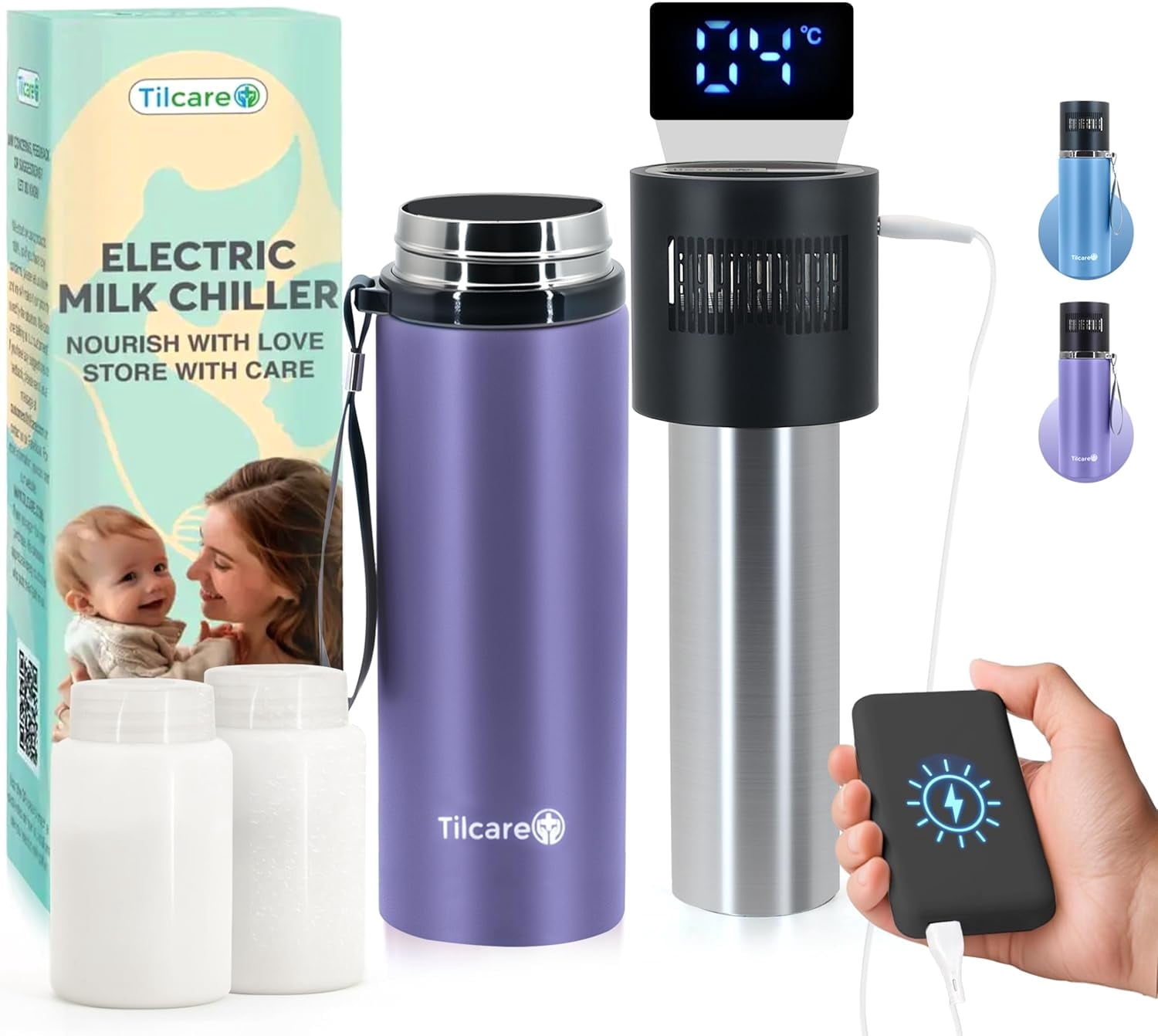 Electric Breastmilk Cooler Bottle: Unlimited Cooling Time, 2 x 150ml/5Oz Breast Milk Storage Bottles, 5V USB C-Powered Breastmilk Storage-Bottle, Portable Breast Milk Cooler-Bottle, Breastmilk-Chille