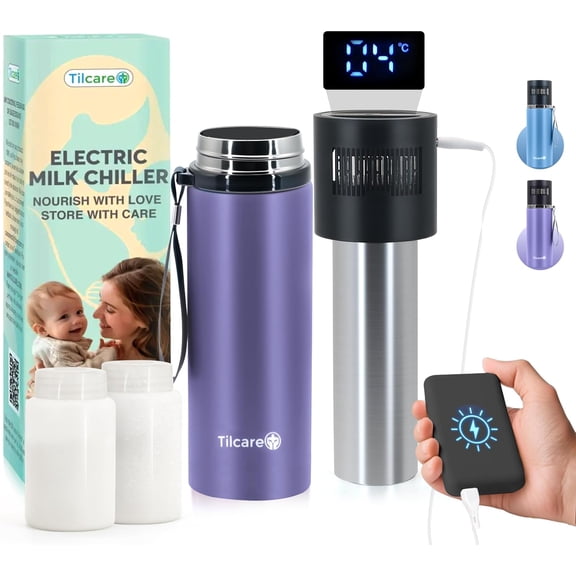 Electric Breastmilk Cooler Bottle: Unlimited Cooling Time, 2 x 150ml/5Oz Breast Milk Storage Bottles, 5V USB C-Powered Breastmilk Storage-Bottle, Portable Breast Milk Cooler-Bottle, Breastmilk-Chille