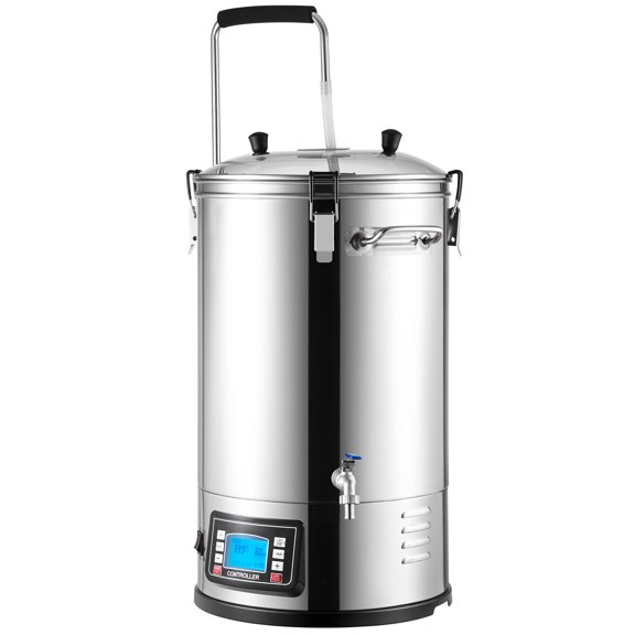 Electric Brewing System, 9.2 Gal/35 L Brewing Pot, All-in-One Home Beer Brewer w/Pump, Mash Boil Device w/Panel, Auto/Manual Mode 100-1800W Power 25-100 Temp 1-180 min Timer Recipe Memory