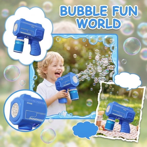 Electric Bubble Blowing Machine with LED Lights and Music, Complete Set with Bubble Solution and Battery for Outdoor Parties and Backyard Fun (Blue)