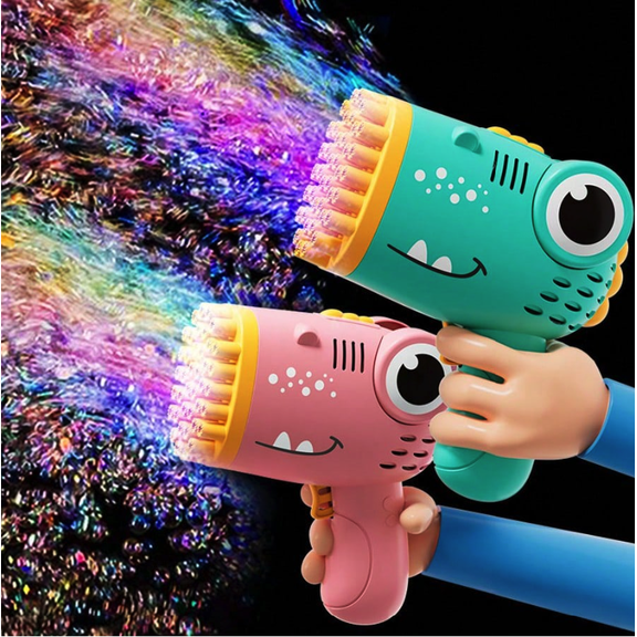 Electric Bubble Gun Dinosaur 40-Hole Continuous Bubble Action, Pink