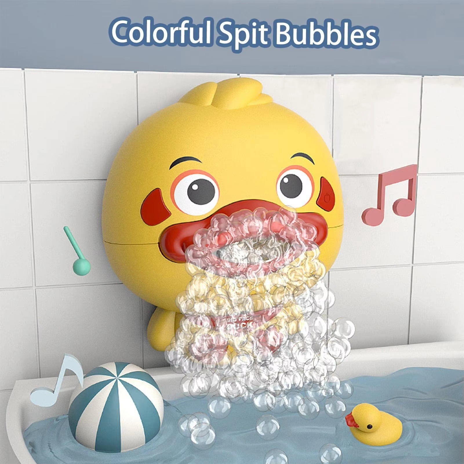 Electric Bubble Machine for Bath – Continuous Bubble Blower, Duck Shape with Music, Suction Cup, Battery Operated