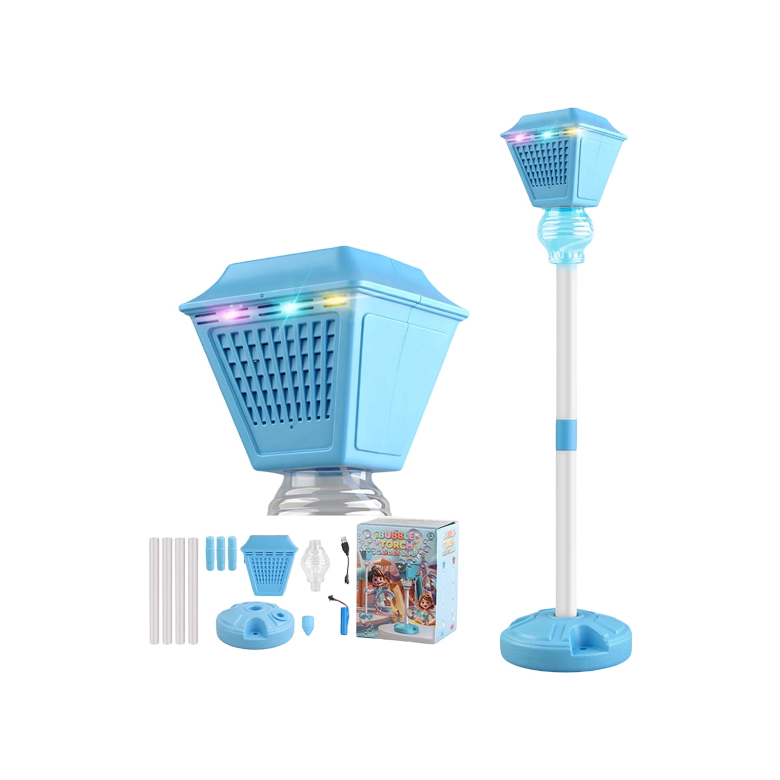 Electric Bubble Machine with Sound and Light, High Volume Street Lamp Bubble Maker for Camping Party and Festival Decoration, Outdoor Bubble Light