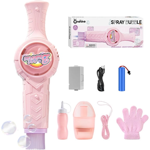 Electric Bubble Wand, Fog Bubble Machine, Rechargeable Automatic Electric Smoke Bubble Machine, Magic Smoke Bubble Maker, Colorful Lights & Music, Bubble Fog Game for Parties, Beaches, Summer, Pink
