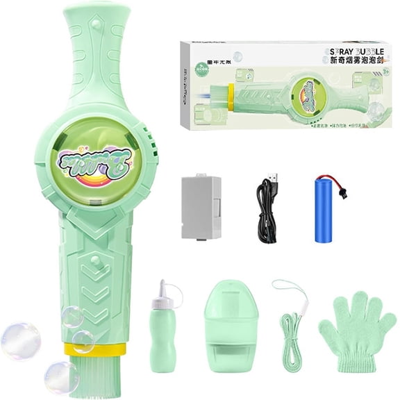 Electric Bubble Wand, Fog Bubble Machine, Rechargeable Automatic Electric Smoke Bubble Machine, Magic Smoke Bubble Maker, Colorful Lights & Music, Bubble Fog Game for Parties, Beaches, Summer, Green