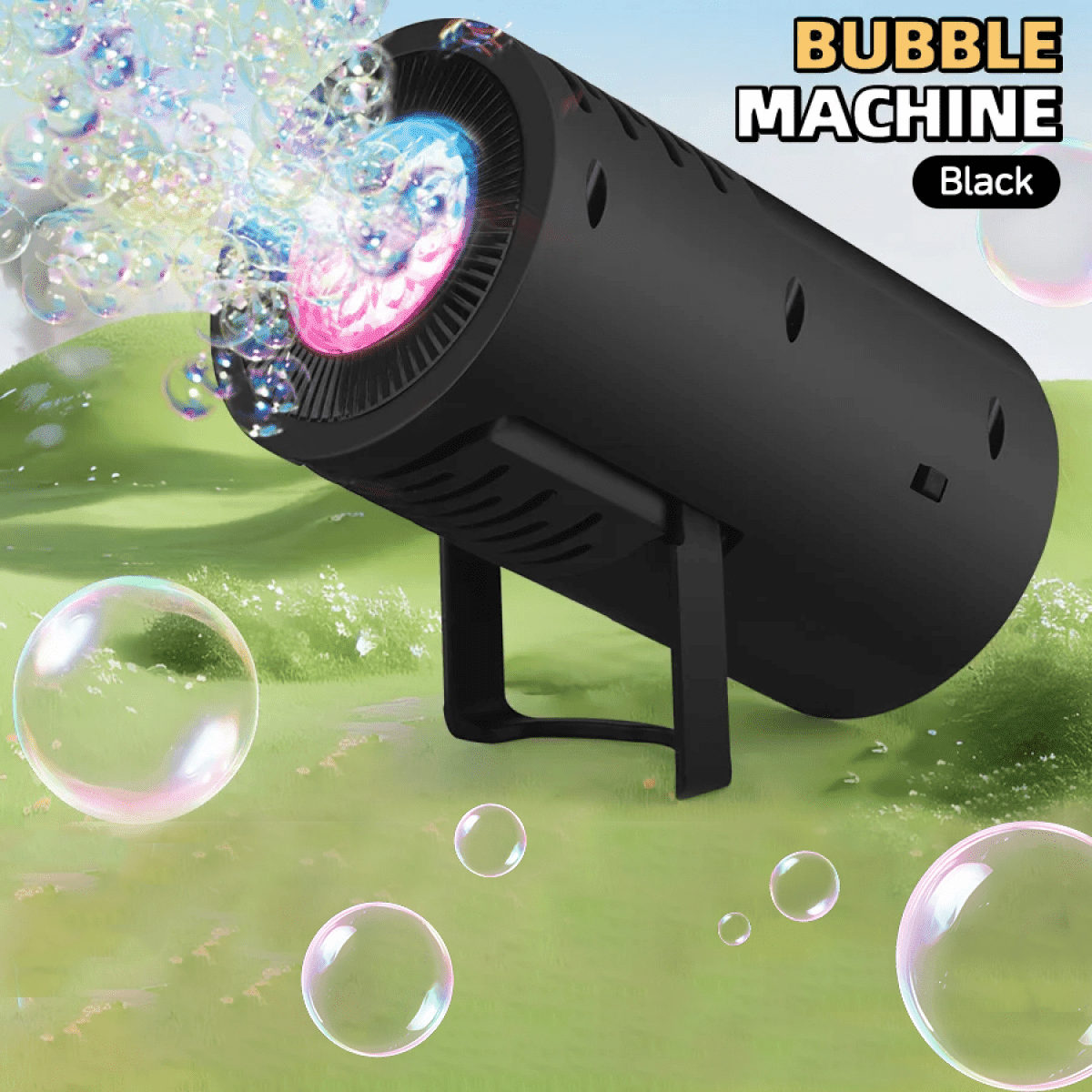 Bubble Stand Machine for Kids, Automatic Bubble Maker Blowers with Lights for Weddings Stage Outdoor Birthday Pool Parties(Black)