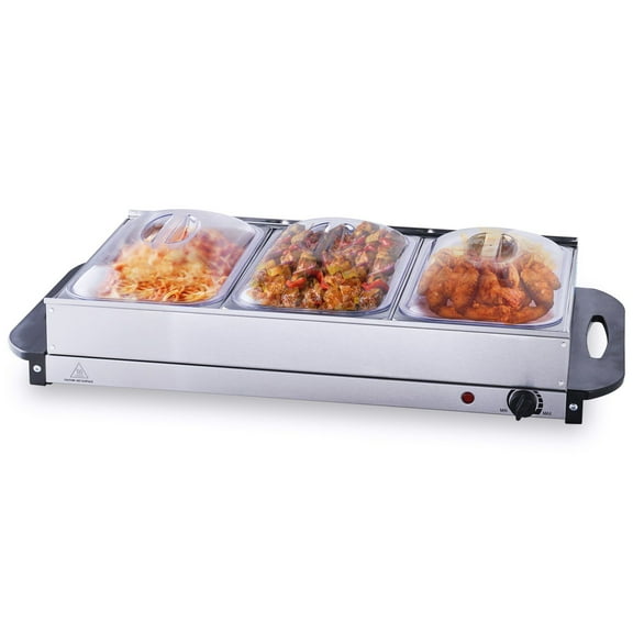 Electric Buffet Server Food Warmer 25.6 x 15 Inch Portable Stainless Steel Chafing Dish Set with Temperature Control Oven Safe Pan for Catering Parties Events Entertaining Silver ETL Certified