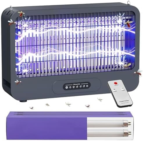 Electric Bug Zapper Indoor, Mosquito Zapper with 3500V Powerful Dual Grid & Remote, Fly Zapper Fly Trap Insect Killer for Patio Yard Home Kitchen Camping - Including 2 Replacement Bulbs (Grey)