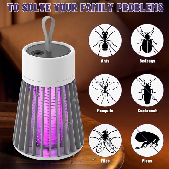 Electric Bug Zapper Outdoor, Rechargeable Mosquito Lamp with Hanging Loop, Portable Mosquito Killer for Indoor Outdoor Home Camp, Fly Zapper, Fly Traps, Mosquito Zapper