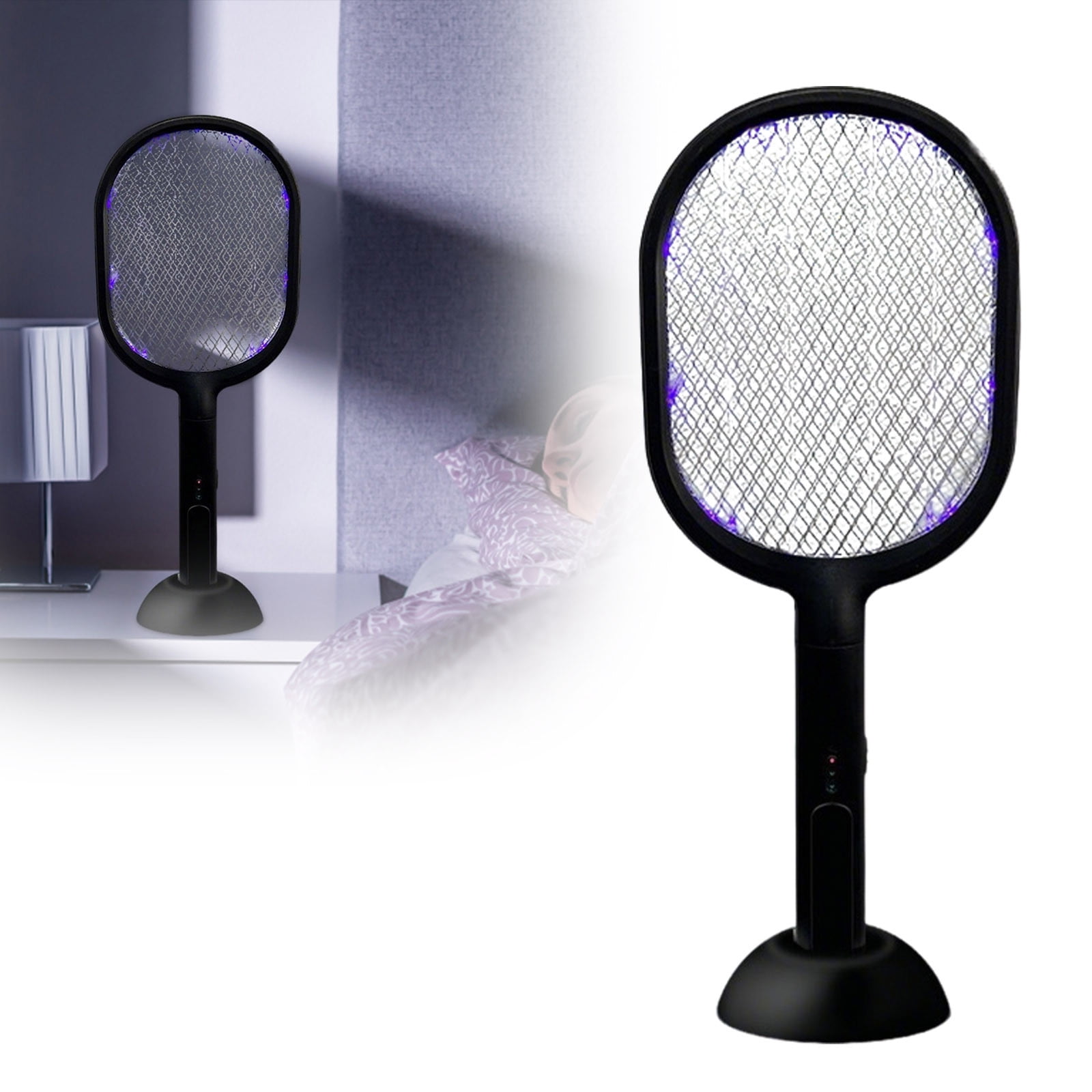 Electric Bug Zapper, Rechargeable Handheld Fly Swatter Racket with LED Light, Mosquito Killer Lamp, 3-Layer Safety Mesh Bug Zapper for Indoor & Outdoor Use, Powerful Grid