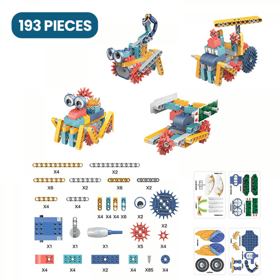 Electric Building Blocks Set for 6+ Year Old Kids, Gear Drive Creative Engineering Construction Assembly Toys for Boys Girls Gifts-193Pieces