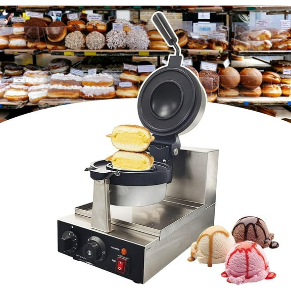 Electric Burger Waffle Maker Machine,Non Stick Hamburger Hot Press Machine for Sweet & Savory Fillings,Commercial Ice Cream Waffle Baker Machine,5min Timer/300 Heating Range,Snack