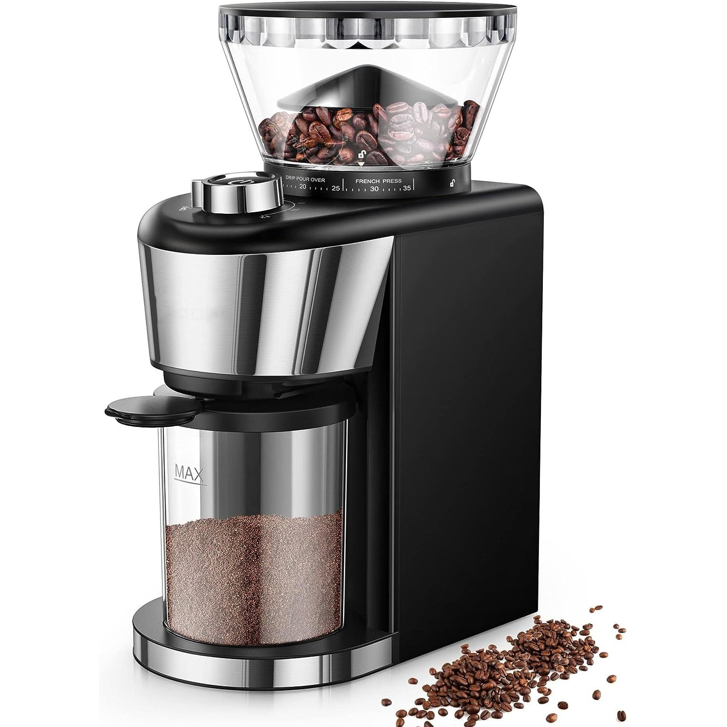 Electric Burr Coffee Grinder, Automatic Flat Burr Coffee for French