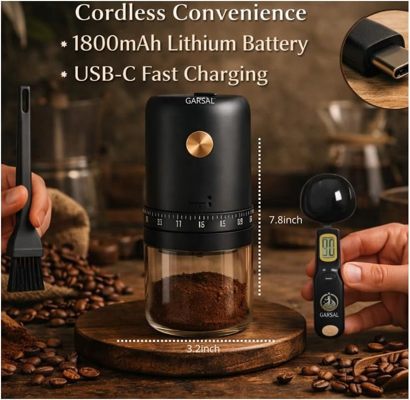 Electric Burr Coffee Grinder with 40 Settings Stainless Steel USB-C Rechargeable for Fresh Brew