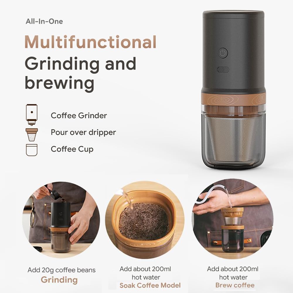 Electric Burr Coffee Grinder Stainless Steel Portable Bean Mill for French Press Drip Pour Over Espresso Outdoor Camping