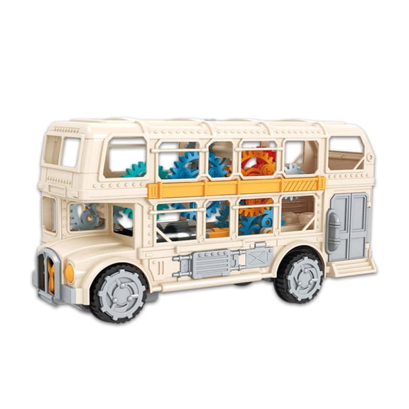Electric Bus Toy Gear Double Decker Car with Light and Sound,Christmas and Birthday Gifts for 3-10 Kids Boys Girls,Yellow