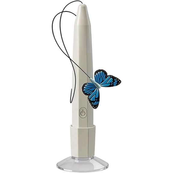 Electric Butterfly Cat Toy with Suction Cup, USB Rechargeable Interactive Cat Wand, Automatic Touch Activated Play Toy, Quiet Enrichment Toy for Indoor Kitten & Cat, White(k)