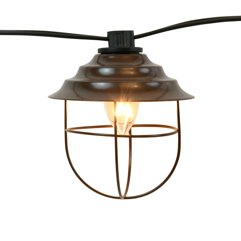 Electric Cafe String Lights with 10 Bronze Metal Shades 