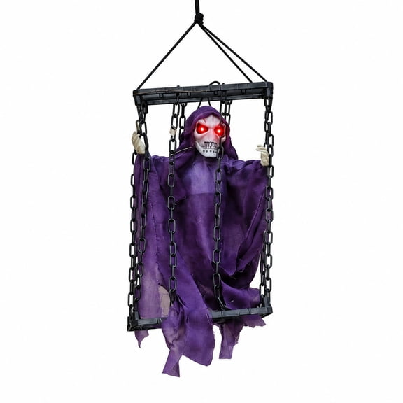 Electric Cage Ghost Prop, Light Up Halloween Toy with Motion, Plastic Battery Operated Scary Figure for Indoor Haunted House Party Table Decoration(C)