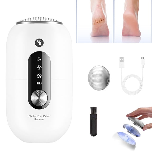 Electric Callus Remover for Dry Cracked Feet, 26000Pa Professional Pedicure Tool with Stainless Steel Roller Head, 3-Speed Rechargeable Foot File, IPX6 Waterproof with Gravity Sensor,White