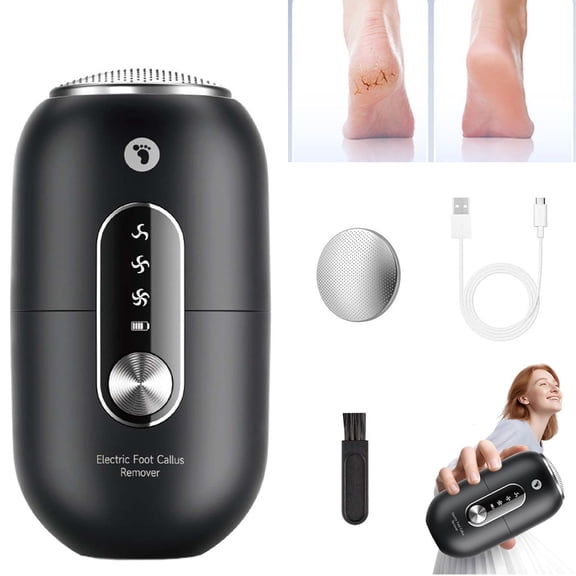 Electric Callus Remover for Dry Cracked Feet, 26000Pa Professional Pedicure Tool with Stainless Steel Roller Head, 3-Speed Rechargeable Foot File, IPX6 Waterproof with Gravity Sensor,Black
