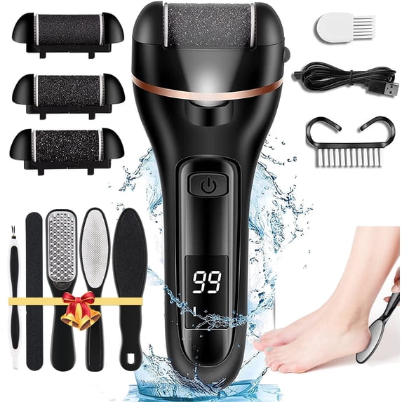 Electric Callus Remover for Feet,12 in 1 Pedicure Tools Kit Foot Scrubber to Remove Dead Skin and Cracked Heels,Professional Foot Care Foot Files with 3 Roller Heads, 2 Speed, Battery Display,Black