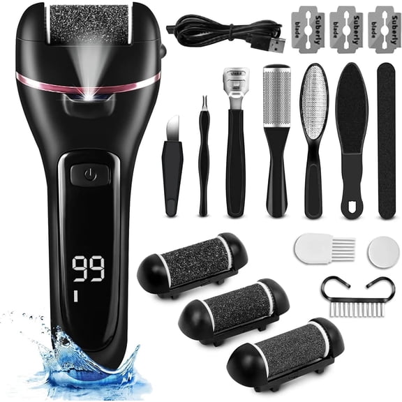 Electric Callus Remover for Feet, 2 Speed Electric Foot File, Rechargeable Foot Scrubber Pedicure kit for Cracked Heels and Dead Skin with 3 Roller Heads.