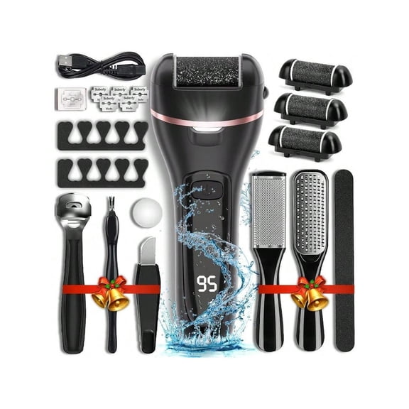 Electric Callus Remover For Feet With 3 Roller Heads 2 Speed Rechargeable Waterproof Professional Pedicure Kit 17 In 1 Foot File Tools Perfect For Dead Hard Cracked Dry Skin