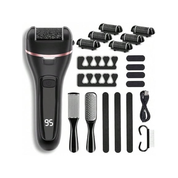 Electric Callus Remover For Feet With 3 Roller Heads 2 Speed Rechargeable Waterproof Professional Pedicure Kit 17 In 1 Foot File Tools Perfect For Dead Hard Cracked Dry Skin