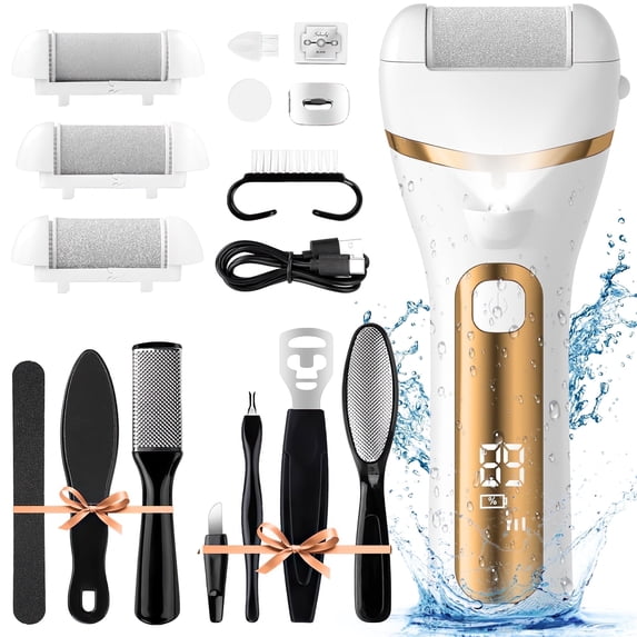 Xueyu Electric Callus Remover for Feet, Gold 3 Speed Foot Callus Remover Kit with 3 Roller Heads