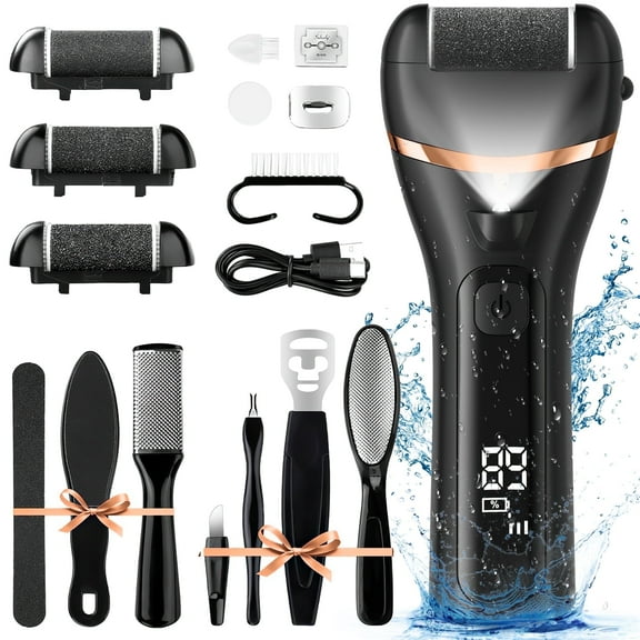 XUEYU Electric Callus Remover for Feet, 3 Speed Foot Callus Remover Kit W/ 3 Roller Heads, 14 in 1 Waterproof Pedicure Tools for Feet,Rechargeable Foot Scrubber for Dry & Crack,Professional Foot File