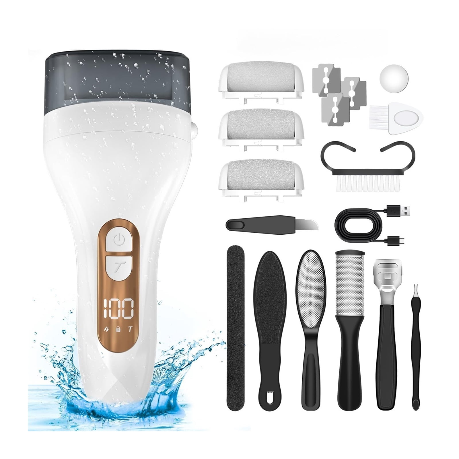 Electric Callus Remover for Feet - with Larger Grinding Head, Portable Pedicure Kit Foot File Callus Remover, Rechargeable Waterproof Foot File for Foot Care Deadskin Remover LCD Display-Black