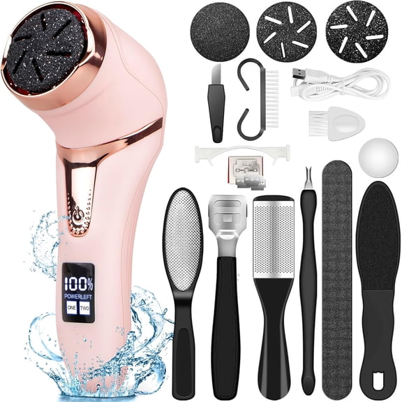 Electric Callus Remover for Feet, Portable Foot File Pedicure Tools, Waterproof 10 in 1 Kit for Cracked Heels, Calluses, Dead Skin, with 3 Roller Heads, 2 Speed, Perfect Hands Scrubber