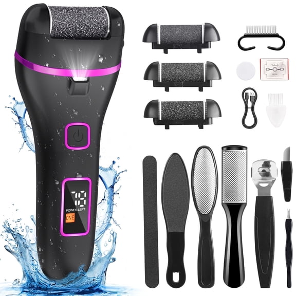 Electric Callus Remover for Feet, Portable Foot File Pedicure Tools, Waterproof 11 in 1 Kit for Cracked Heels, Calluses, Dead Skin, with 3 Roller Heads, 2 Speed, Professional Foot File