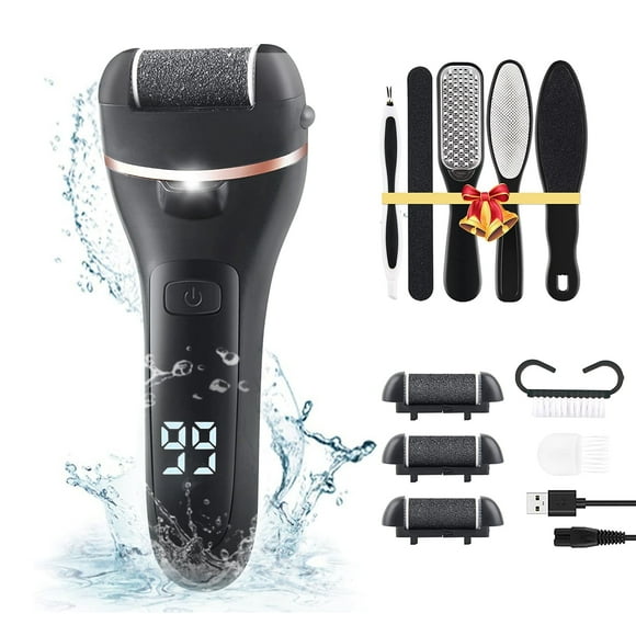 QiShi Electric Callus Remover  Rechargeable Foot File with 10PCS Pedicure Kit, Dead Skin & Cracked Heel Repair, 3 Roller Heads