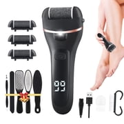 QiShi Electric Callus Remover   Rechargeable, Waterproof Pedicure Kit for Dead Skin & Cracked Heels, 3 Roller Heads, 2 Speeds