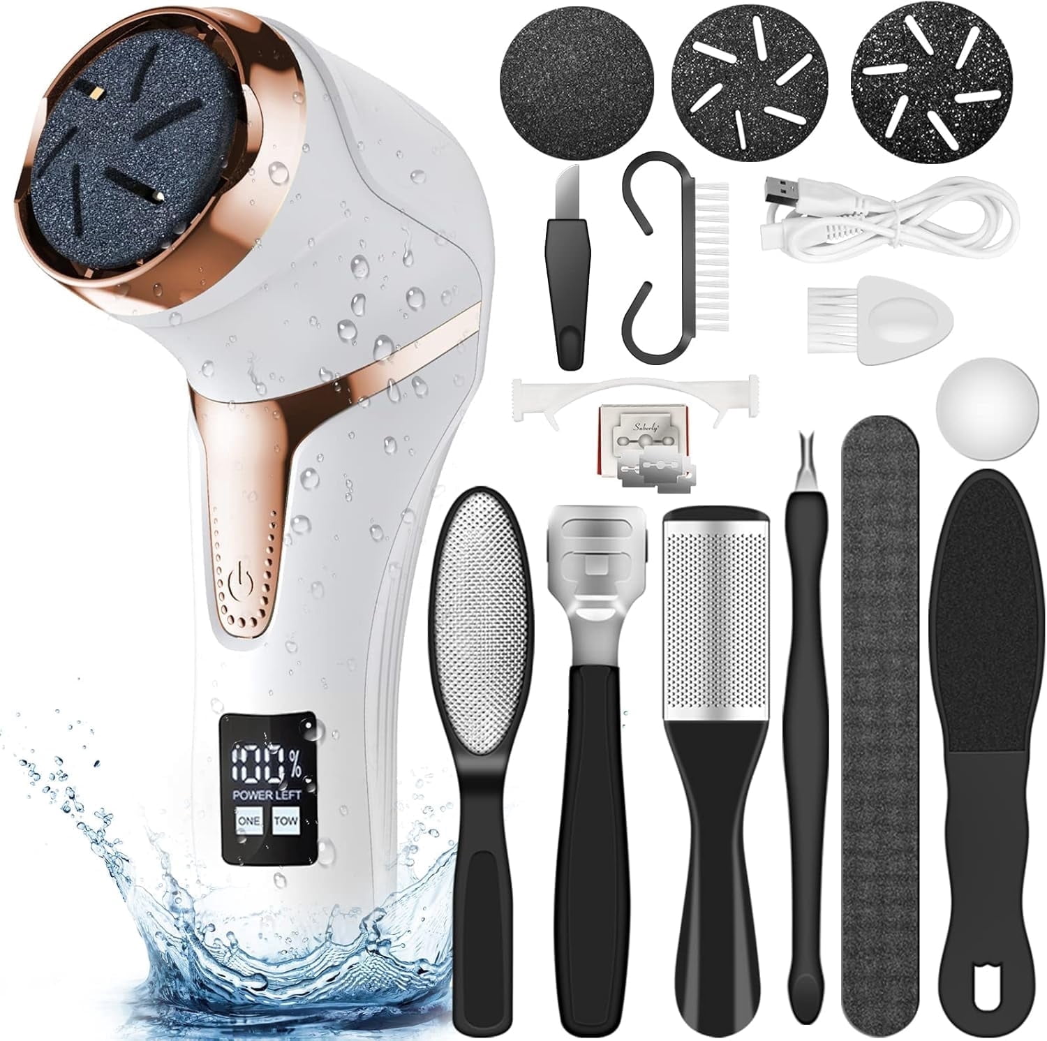 Rechargeable Electric Callus Remover for Feet - Pedicure Tool with Vacuum, 3 Heads & LCD Display, Professional Dead Skin Remover