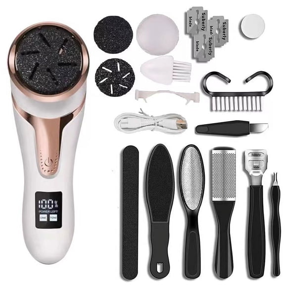 Electric Callus Remover for Feet (with Dander Vacuum Cleaner), Rechargeable Foot Pedicure Tools Foot File, Professional Foot Care Kit Deadskin Remover with 3Heads&2Speed,LCD Display 10-piece set