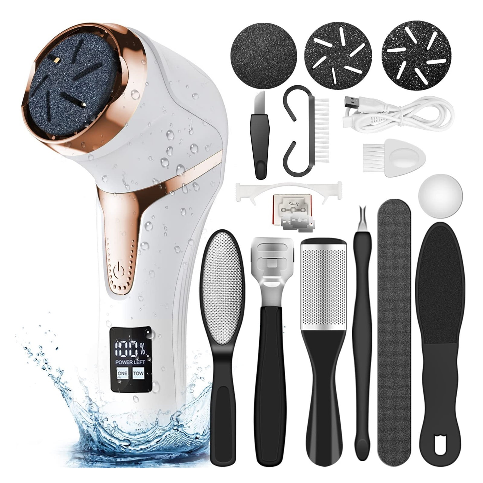 Electric Callus Remover for Feet (with Dander Vacuum), Portable Pedicure Kit Foot File Callus Remover, Rechargeable Waterproof Foot File for Foot Care Deadskin Remover with 9Head&LCD Display