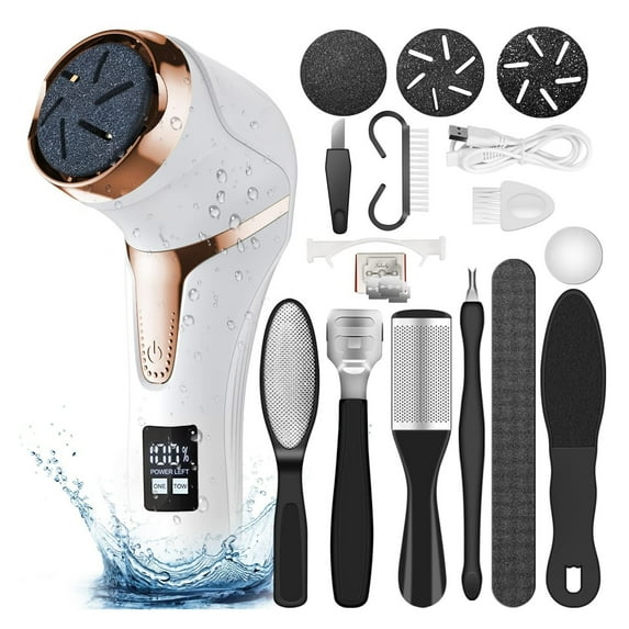 Electric Callus Remover for Feet (with Dander Vacuum), Portable Pedicure Kit Foot File Callus Remover, Rechargeable Waterproof Foot File for Foot Care Deadskin Remover with 9Head&LCD Display