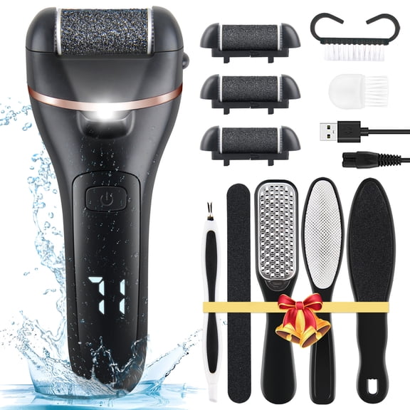 Electric Callus Remover for Foot Rechargeable Electronic Foot File 13 in 1 Professional Pedicure Tools Foot Care Perfect for Dead Hard Cracked and Dead Skin with 3 Roller Heads 2 Speed Battery Display