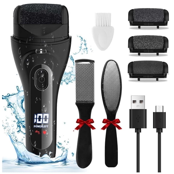 Electric Callus Remover Kit - Rechargeable Waterproof Foot File with LED Display, 3 Rollers & Pedicure Tools for Foot Care & Dead Skin Removal