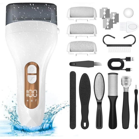Electric Callus Remover for - with Larger Grinding , Portable Pedicure Kit Foot File Callus Remover, Rechargeable Foot File for Foot Care Deadskin Remover LCD Display-White